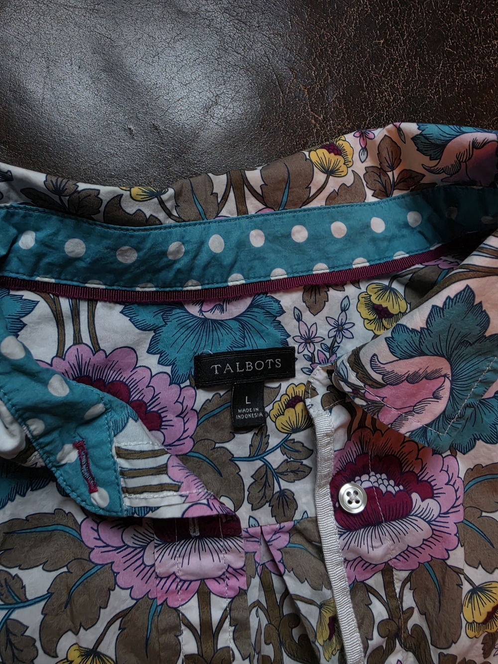 Talbots Autumn Floral Classic Cotton Button Down Shirt Size L - Picture 4 of 4